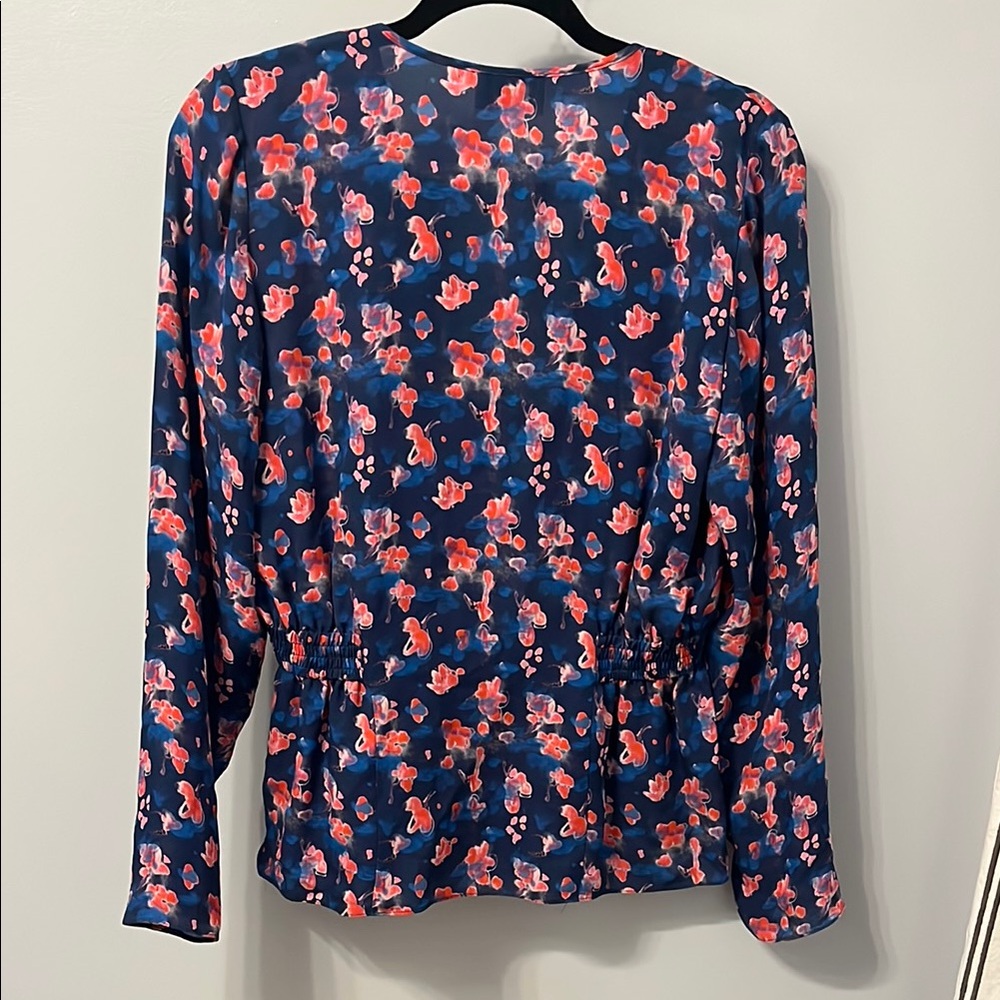Tanya Taylor Blue Peplum Blouse with Long Sleeves - Picture 3 of 3